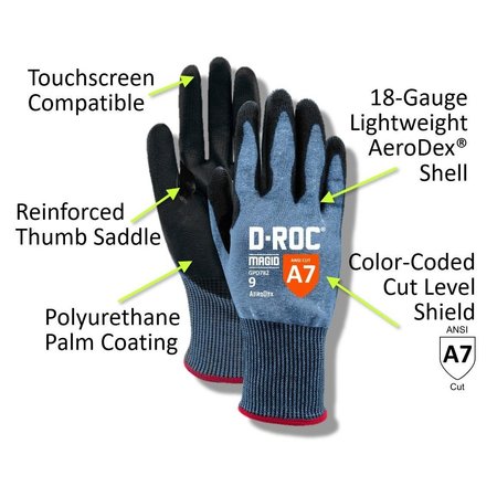 Magid DROC AeroDex 18Gauge Extremely Lightweight Polyurethane Coated Work Glove  Cut Level A7 GPD782-10
